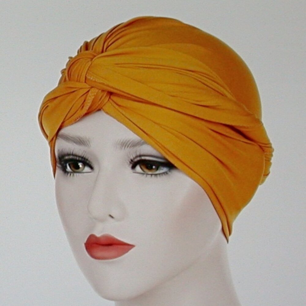 Orange Top Knot Instant Turban Wrap